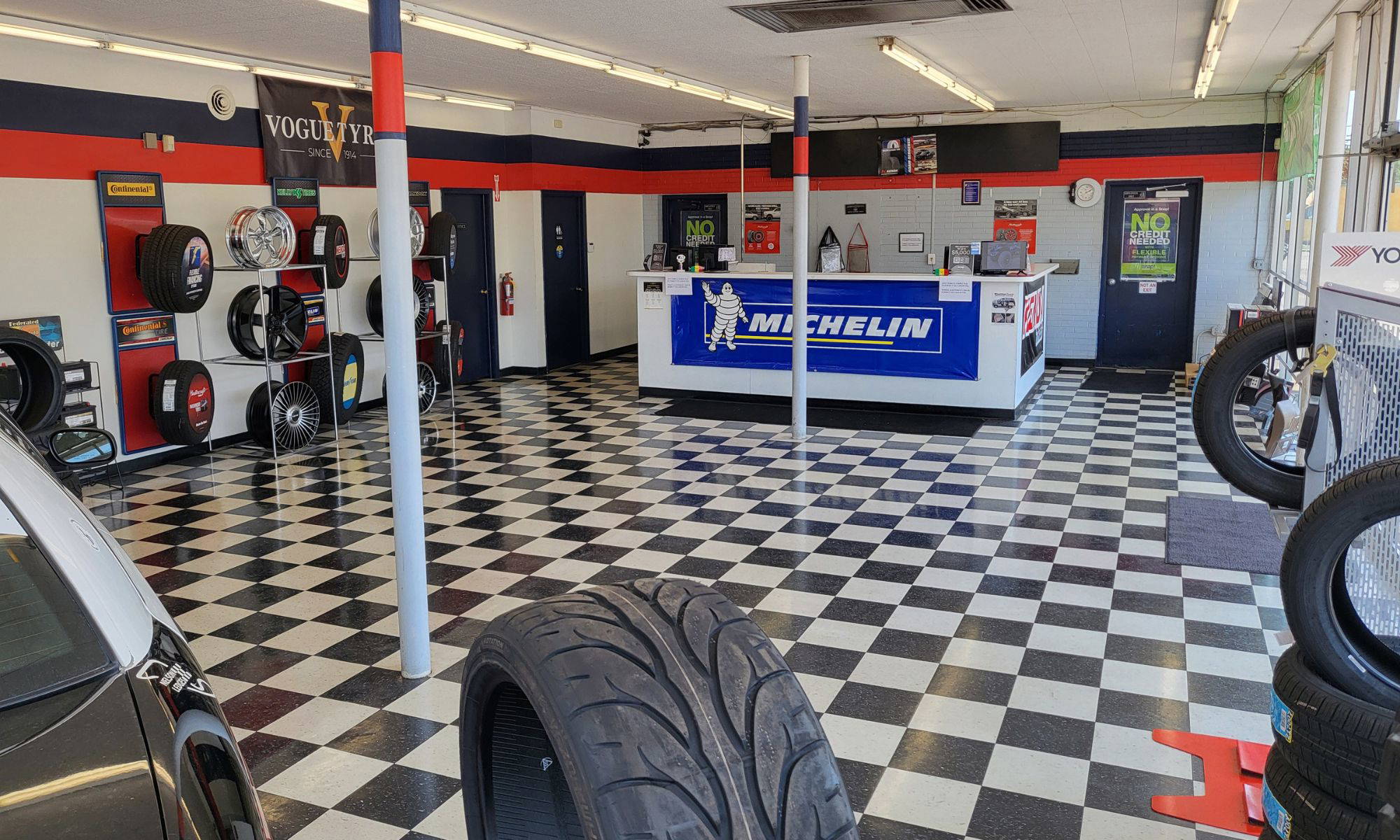 Tire and wheel showroom inside Major League Tire Canton