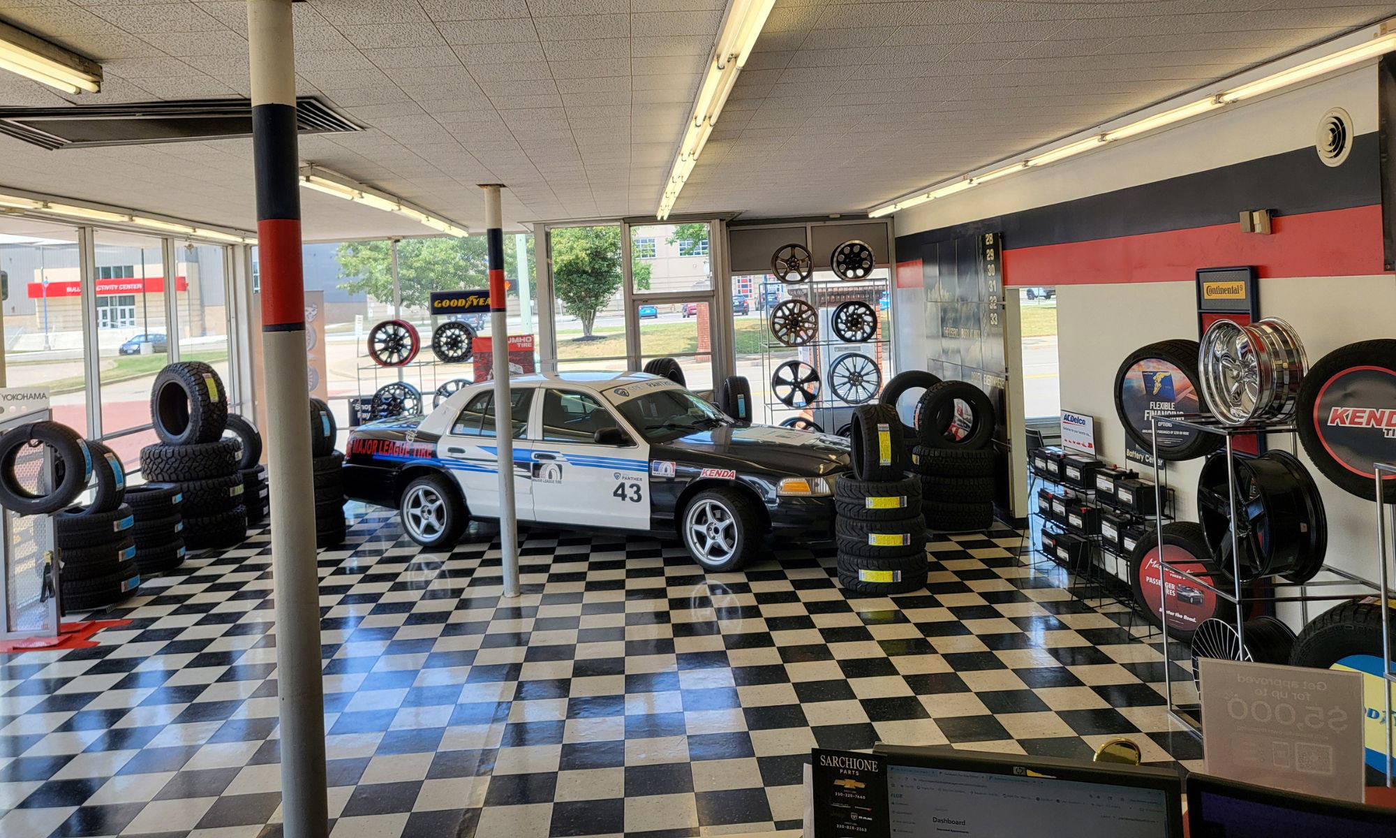 Inside the Major League Tire showroom in Canton, Ohio